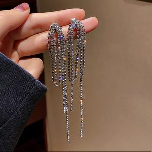 Silver Rhinestone Knot Long Earrings